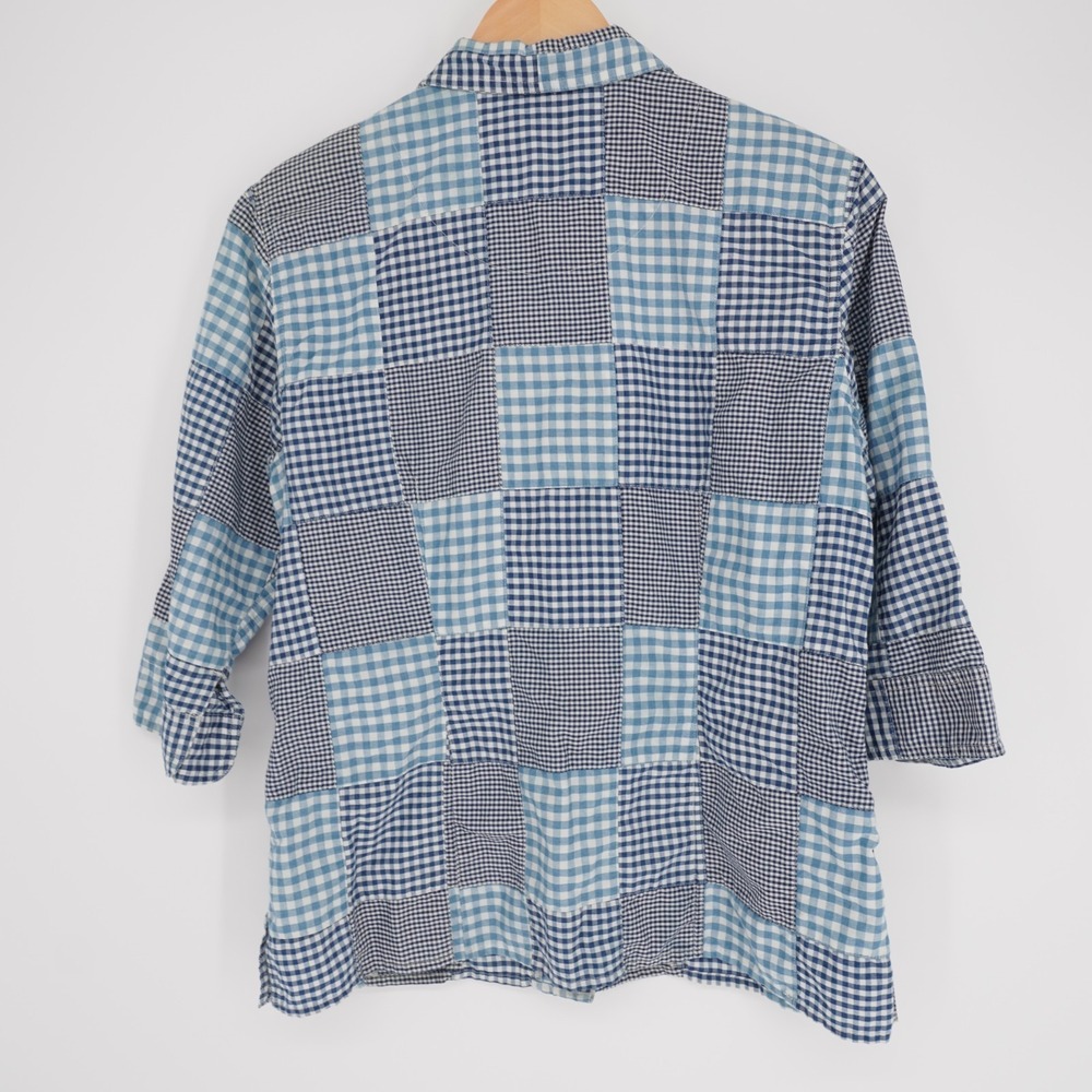 Womens Madras Check Button Up Shirt Blue M Cotton Preppy Coastal Casual - Picture 3 of 11
